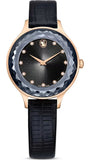 Swarovski Octea Nova Black Dial Black Leather Strap Watch for Women - 5650033