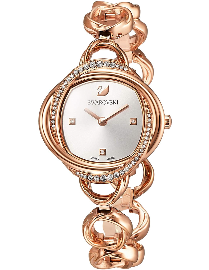 Swarovski Crystal Flower Silver Dial Rose Gold Steel Strap Watch for Women - 5547626