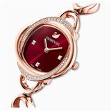 Swarovski Crystal Flower Red Dial Rose Gold Steel Strap Watch for Women - 5552783