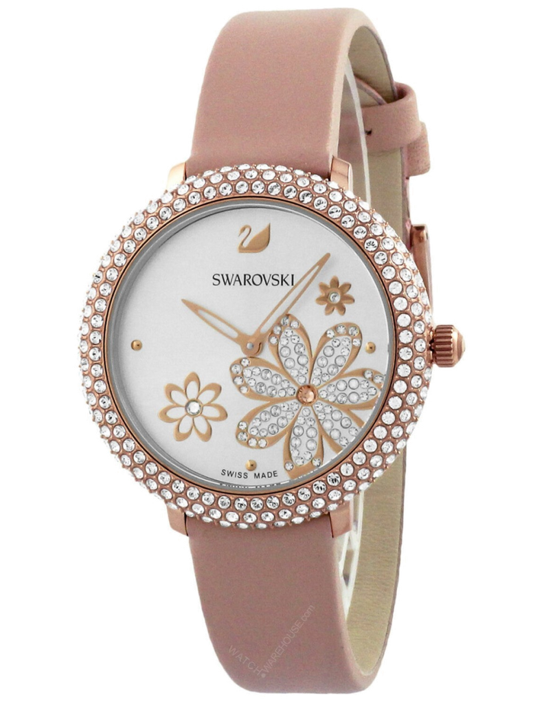 Swarovski Crystal Frost White Dial Pink Leather Strap Watch for Women - 5519223
