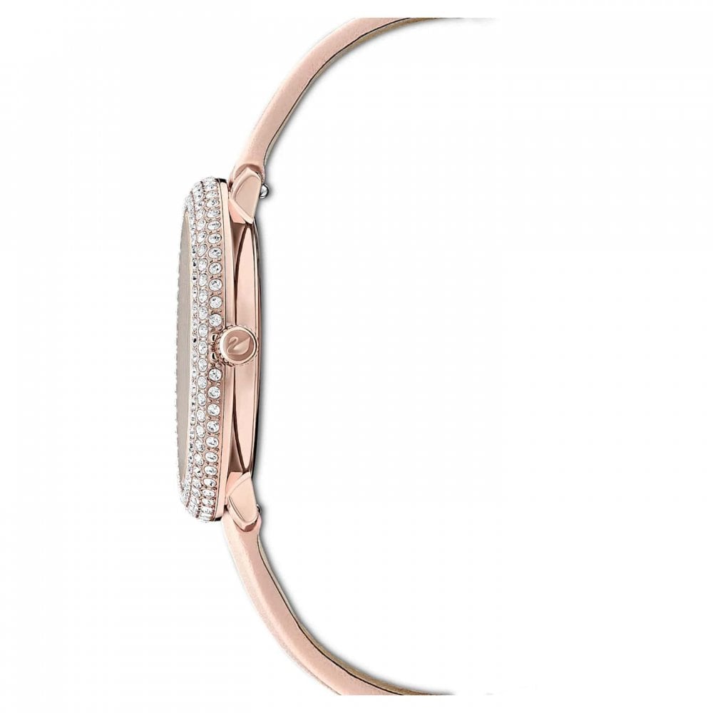 Swarovski Crystal Frost White Dial Pink Leather Strap Watch for Women - 5519223