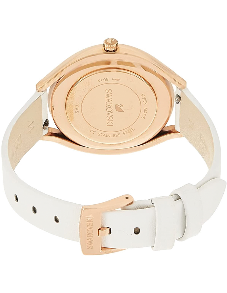 Swarovski Crystalline Aura Silver Dial White Leather Strap Watch for Women - 5519453