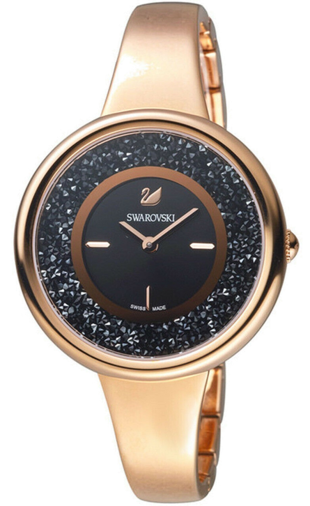 Swarovski Crystalline Pure Black Dial Rose Gold Steel Strap Watch for Women - 5295334