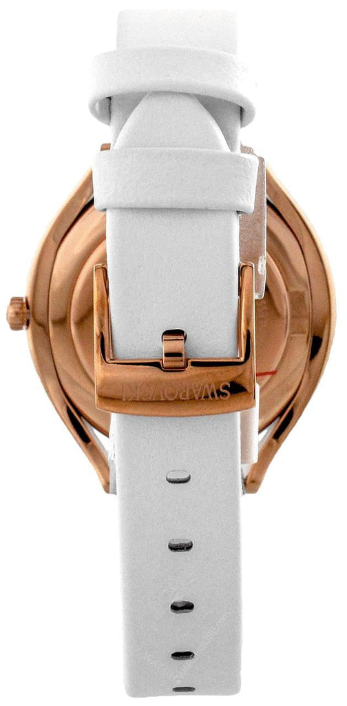 Swarovski Crystalline Aura Silver Dial White Leather Strap Watch for Women - 5519453