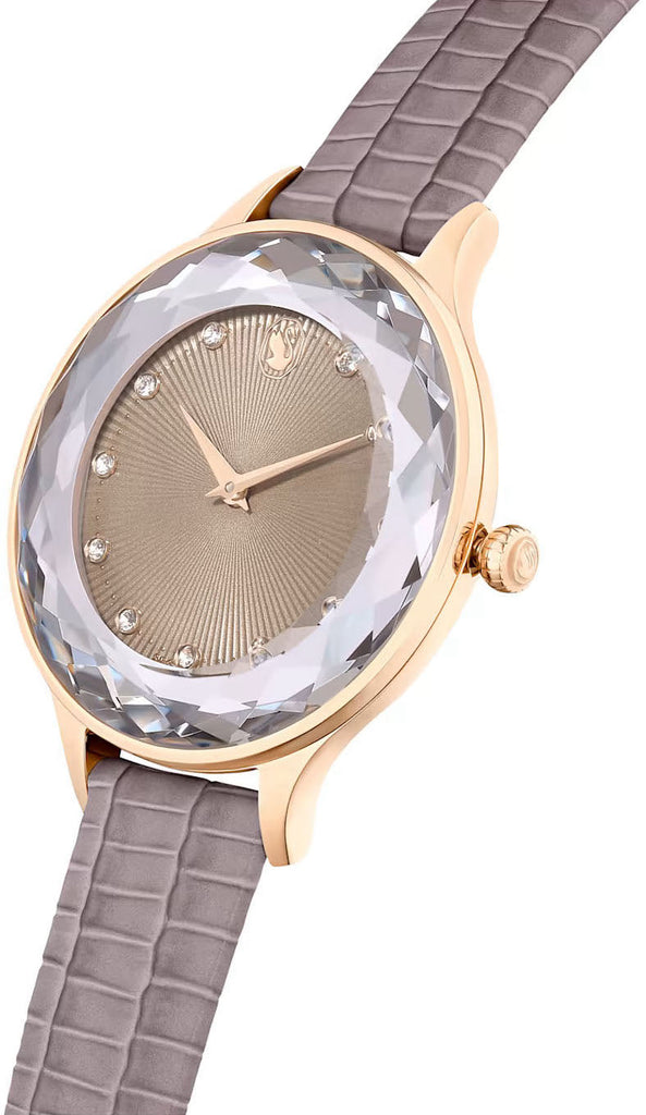 Swarovski Octea Nova Beige Dial Grey Leather Strap Watch for Women - 5649999