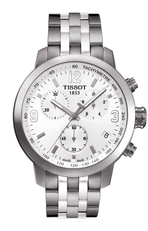 Tissot PRC 200 Chronograph Quartz Silver Dial Silver Steel Strap Watch For Men - T055.417.11.037.00