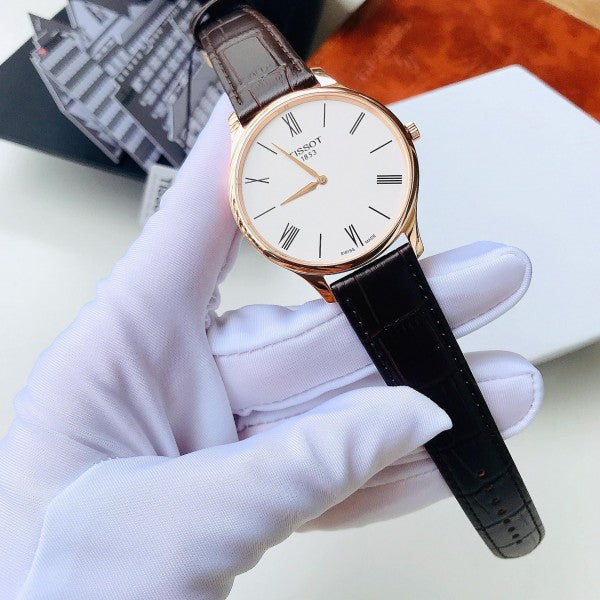 Tissot Tradition 5.5 White Dial Brown Leather Strap Watch for Men - T063.409.36.018.00