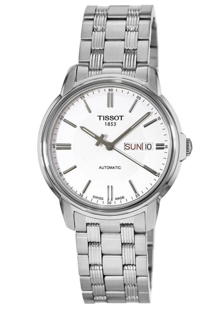 Tissot Automatics III Day Date White Dial Silver Steel Strap Watch For Men - T065.430.11.031.00