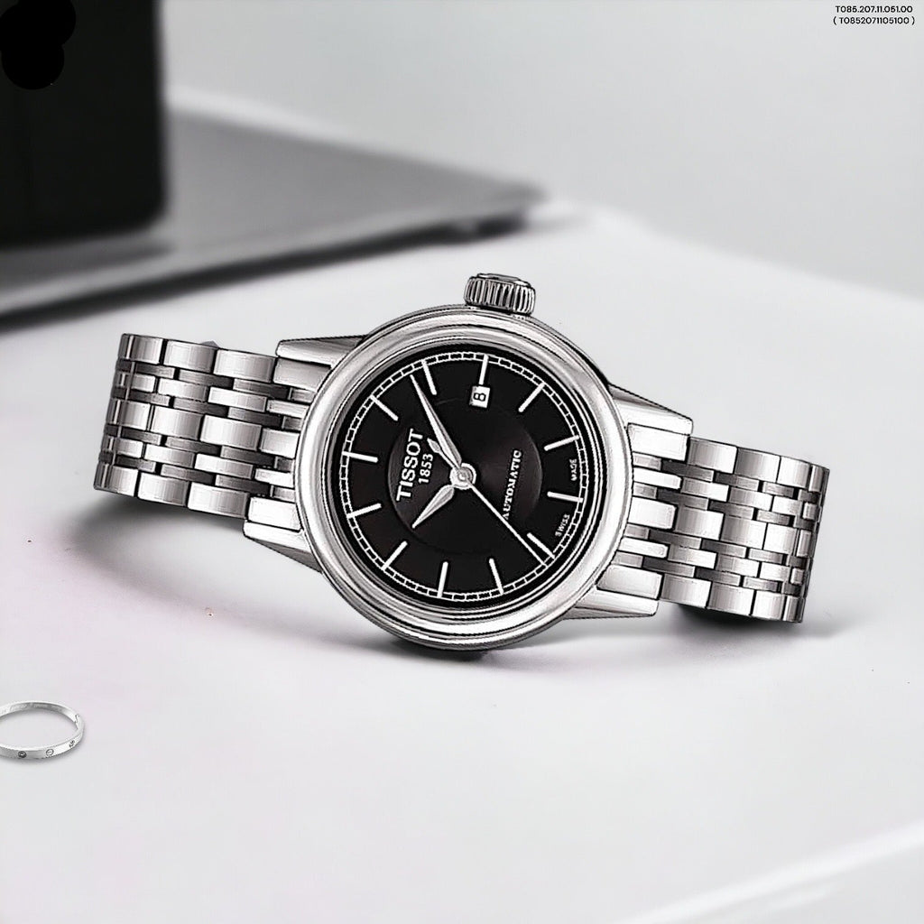 Tissot Carson Automatic Black Dial Silver Steel Strap Watch For Women - T085.207.11.051.00