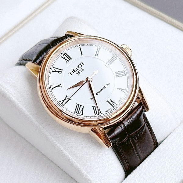 Tissot T Classic Carson Powermatic 80 White Dial Brown Leather Strap Watch for Men - T085.407.36.013.00
