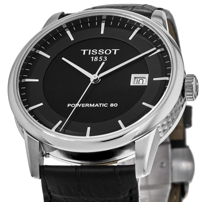Tissot T Classic Luxury Black Dial Black Leather Strap Watch For Men - T086.407.16.051.00