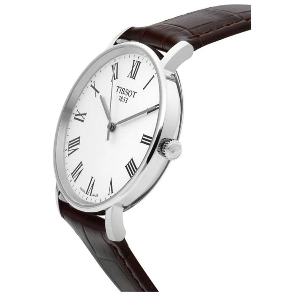 Tissot T Classic Everytime White Dial Brown Leather Strap Watch For Men - T109.410.16.033.00