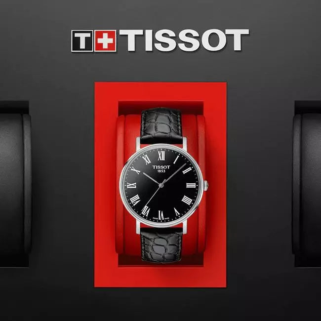 Tissot Everytime Medium Black Dial Black Leather Strap Watch For Men - T109.410.16.053.00