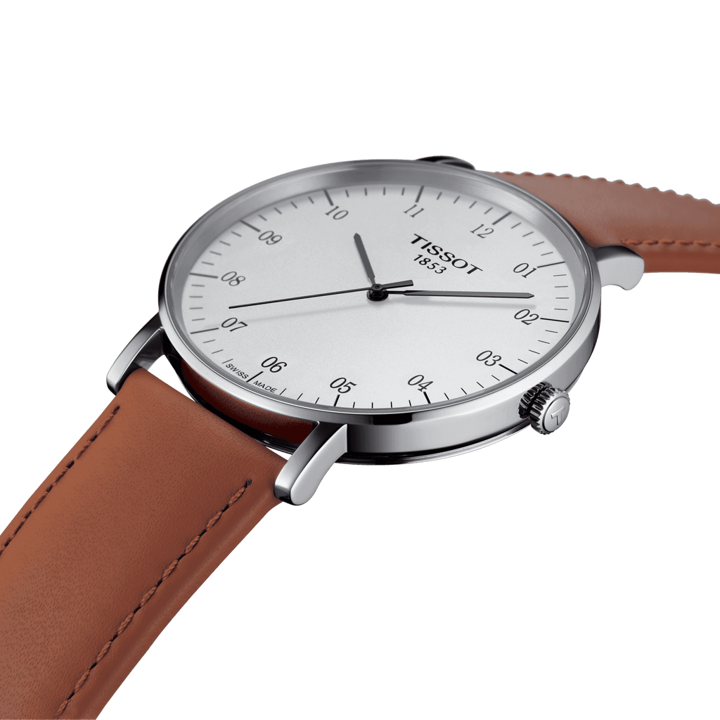 Tissot T Classic Everytime Large White Dial Brown Leather Strap Watch For Men - T109.610.16.037.00