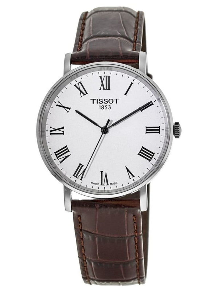 Tissot T Classic Everytime White Dial Brown Leather Strap Watch For Men - T109.410.16.033.00
