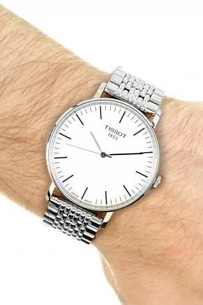 Tissot T Classic Everytime Large White Dial Silver Steel Strap Watch for Men - T109.610.11.031.00