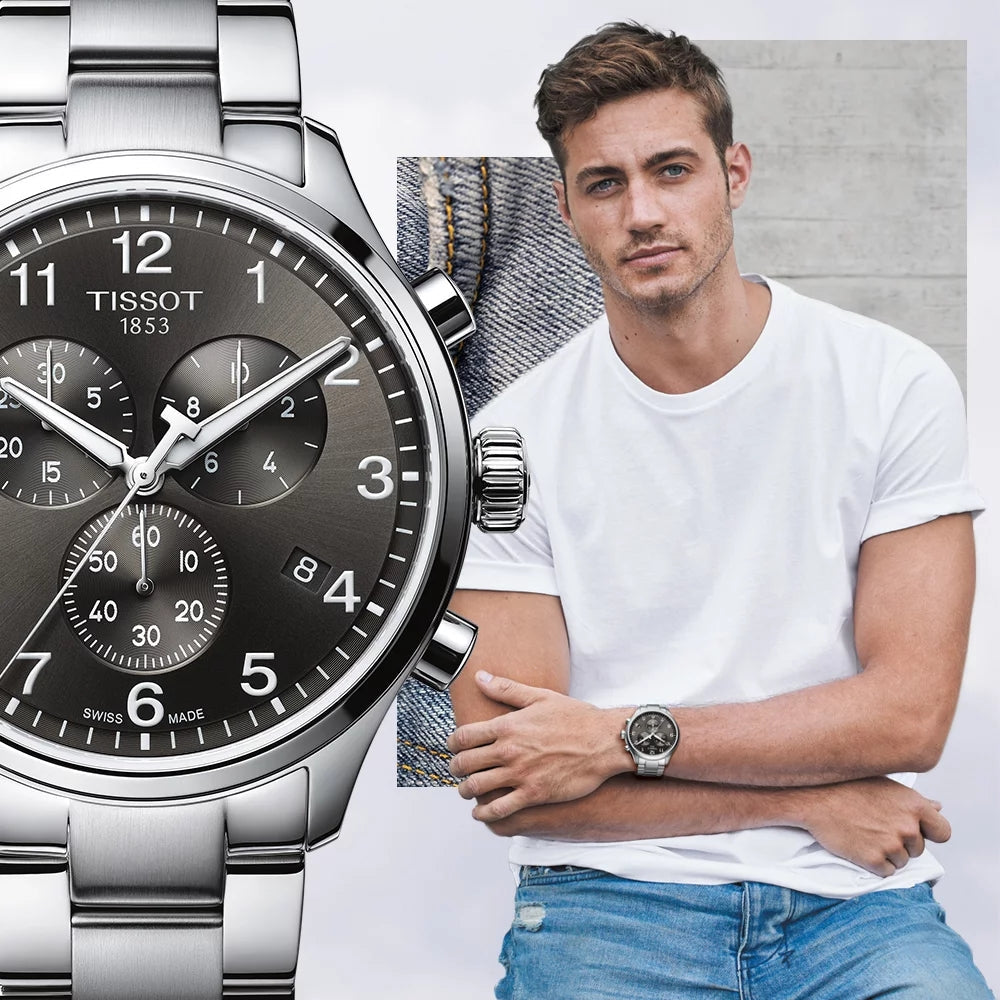 Tissot T Classic Chrono XL Black Dial Silver Steel Strap Watch For Men - T116.617.11.057.01