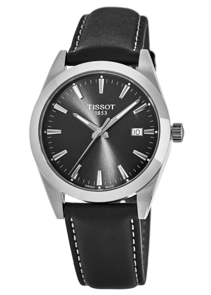 Tissot Gentleman Black Dial Black Leather Strap Watch For Men - T127.410.16.051.00