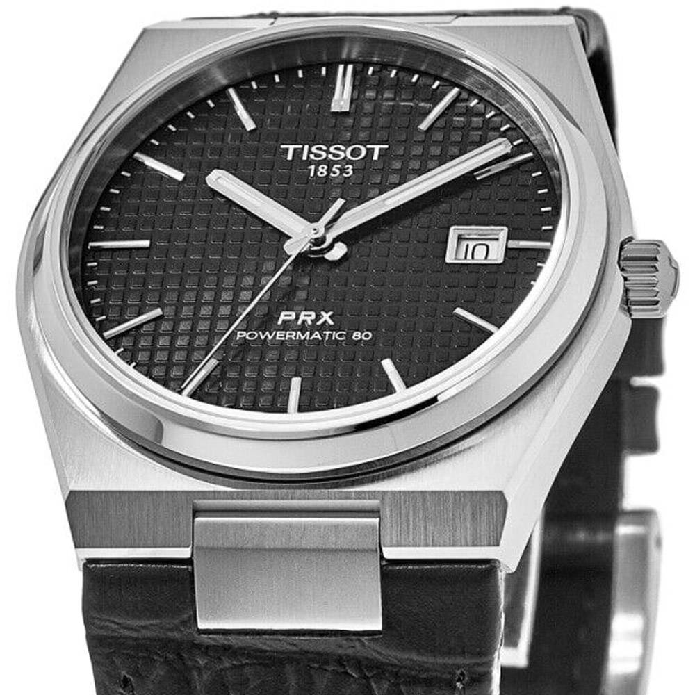 Tissot PRX Powermatic 80 Black Dial Black Leather Strap Watch for Men - T137.407.16.051.00