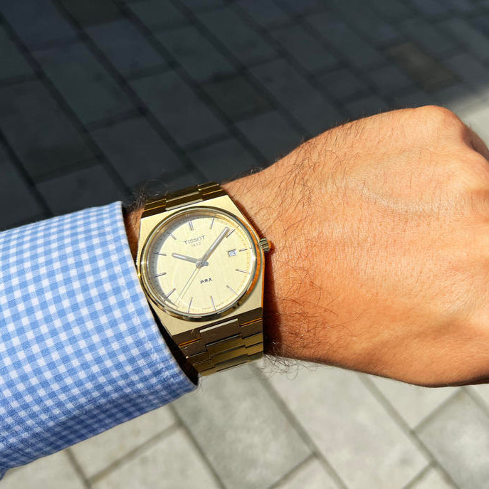 Tissot PRX Champagne Yellow Gold Dial Gold Steel Strap Watch for Men - T137.410.33.021.00