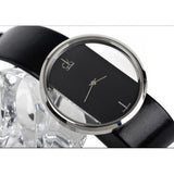 Calvin Klein Glam Transparent Dial Black Leather Strap Watch for Women - K9423107