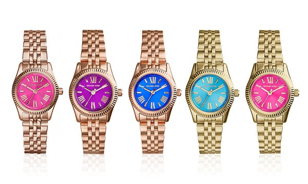 Michael Kors Lexington Quartz Pink Dial Gold Steel Strap Watch For Women - MK3270