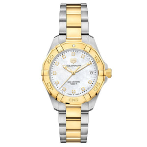 Tag Heuer Aquaracer White Mother of Pearl Dial Two Tone Steel Strap Watch for Women - WBD1322.BB0320