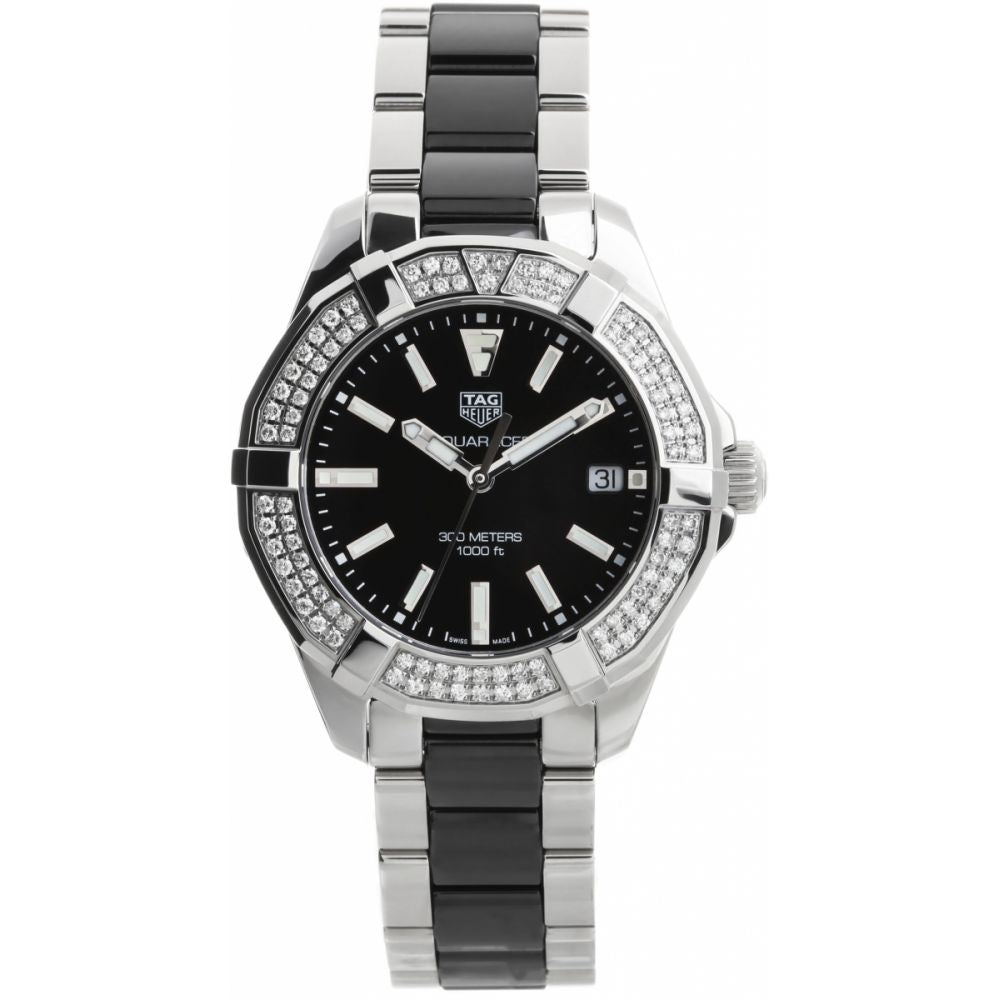 Tag Heuer Aquaracer Quartz Diamonds Black Dial Two Tone Steel Strap Watch for Men - WAY131E.BA0913