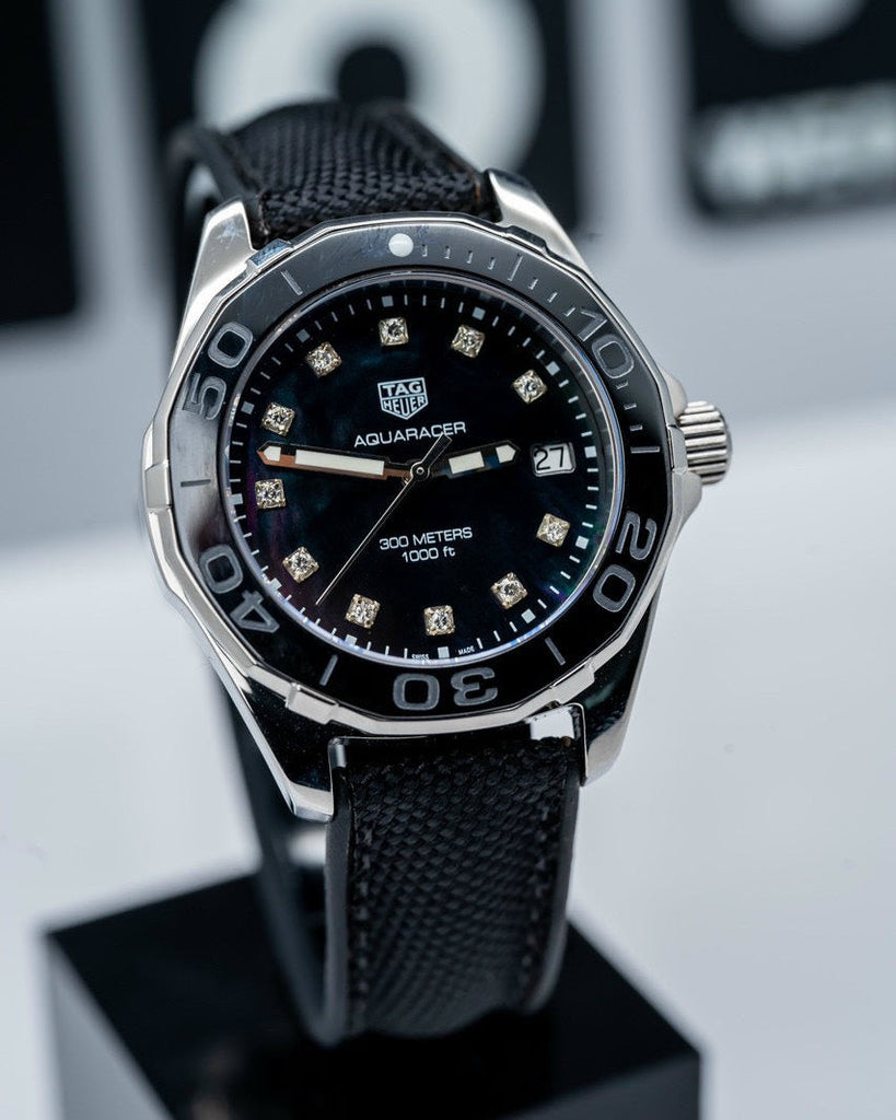 Tag Heuer Aquaracer Quartz Mother of Pearl Black Dial Black NATO Strap Watch for Women - WAY131M.FT6092