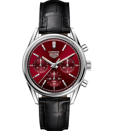 Tag Heuer Carrera Automatic Chronograph Red Dial Black Leather Strap Watch for Men - CBK221G.FC6479