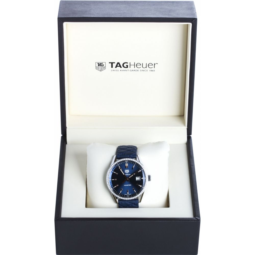 Tag Heuer Carrera Quartz Diamonds Blue Dial Blue Leather Strap Watch for Women - WAR1114.FC6391