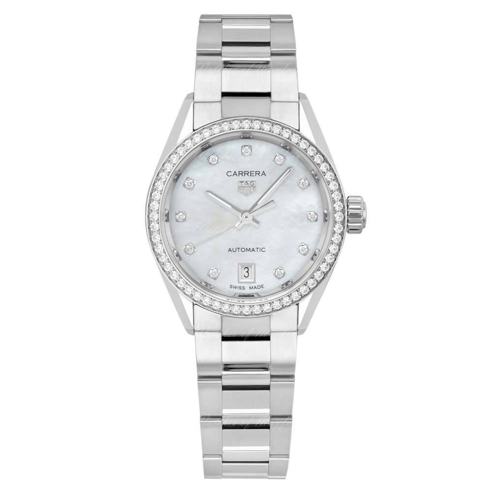 Tag Heuer Carrera Date Diamonds Mother of Pearl Dial Silver Steel Strap Watch for Women - WBN2414.BA0621