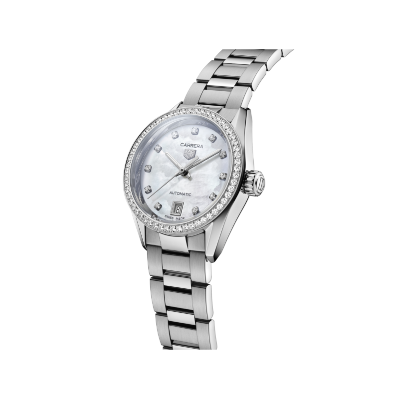 Tag Heuer Carrera Date Diamonds Mother of Pearl Dial Silver Steel Strap Watch for Women - WBN2414.BA0621