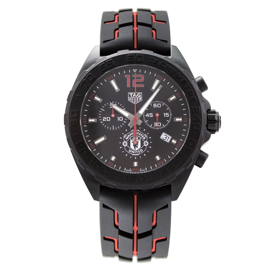 Tag Heuer Formula 1 Manchester United Limited Edition Black Dial Black & Red Rubber Strap Watch for Men - CAZ101J.FT8027
