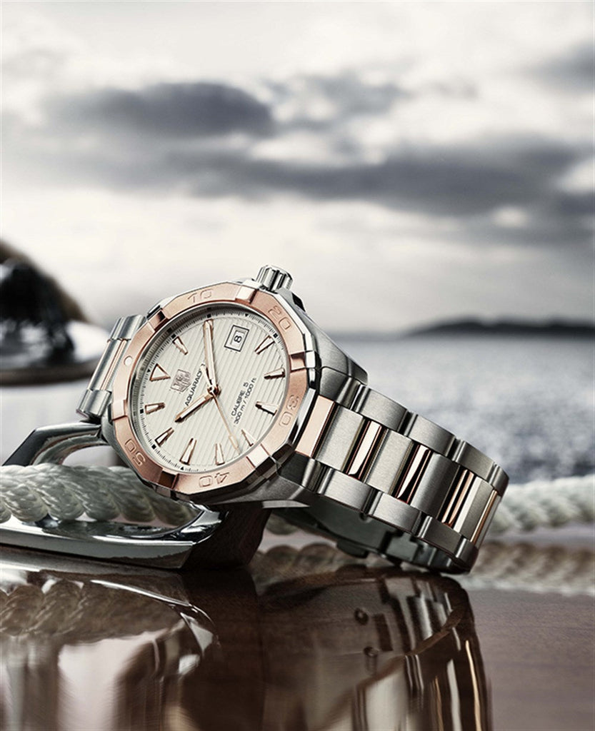 Tag Heuer Aquaracer Calibre 5 Automatic White Dial Two Tone Steel Strap Watch for Men - WAY2150.BD0911