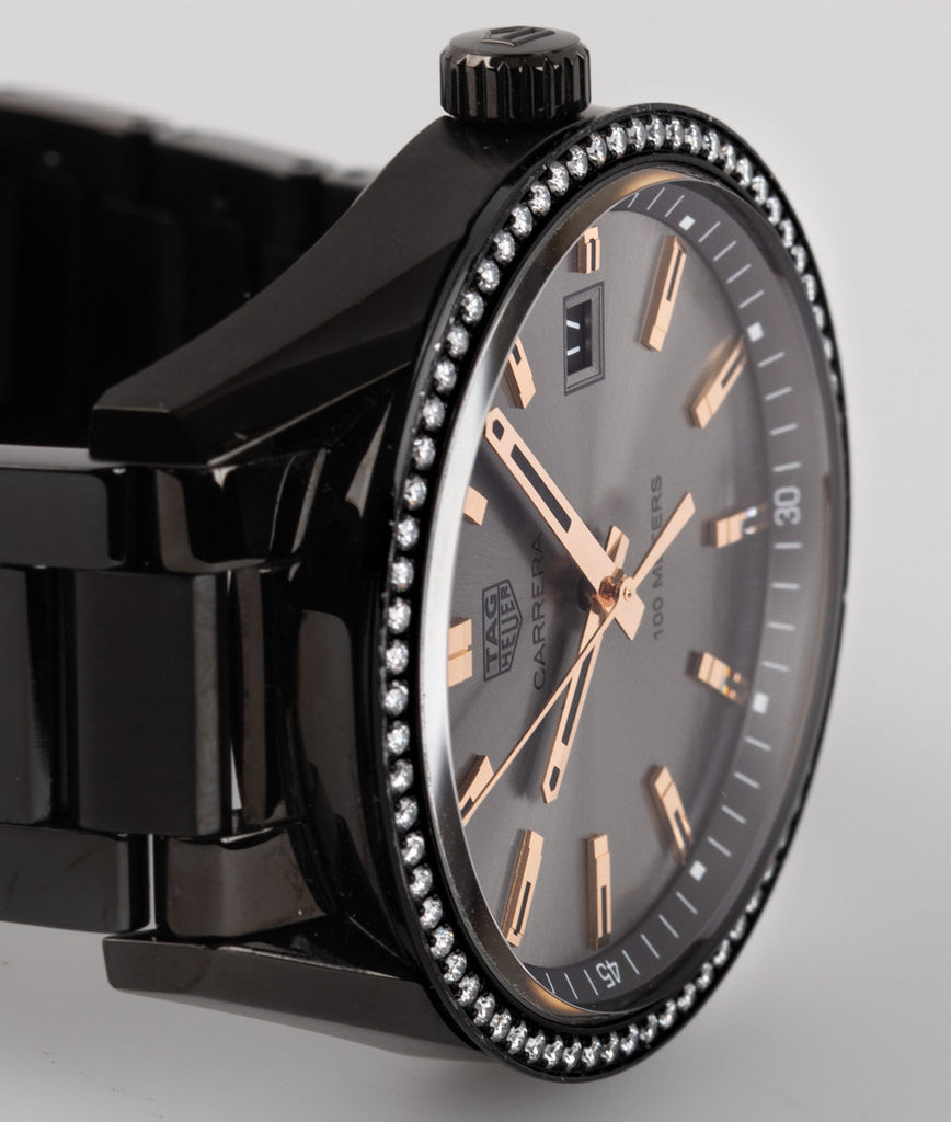 Tag Heuer Carrera Quartz Diamonds Black Dial Black Steel Strap Watch for Women - WAR1115.BA0602