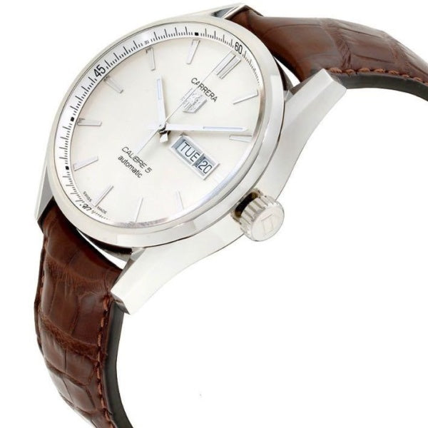 Tag Heuer Carrera Calibre 5 Automatic White Dial Brown Leather Strap Watch for Men - WAR201B.FC6291