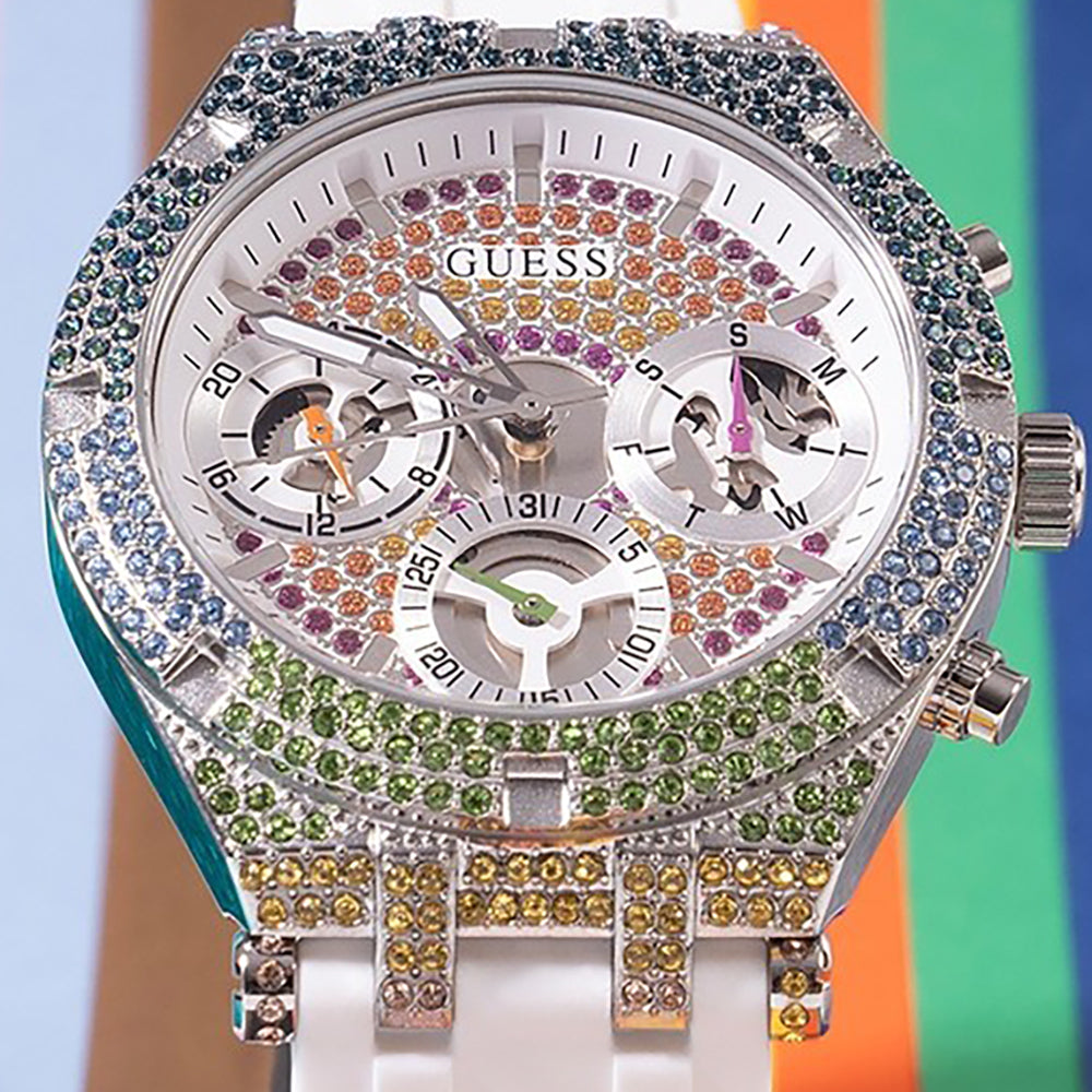 Guess Glitz Pride Limited Edition White Dial White Rubber Strap Watch for Women - GW0407L4