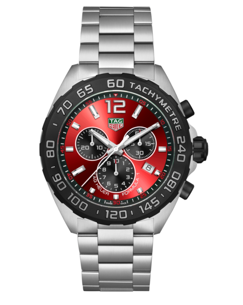 Tag Heuer Formula 1 Chronograph Red Dial Silver Steel Strap Watch for Men - CAZ101AN.BA0842
