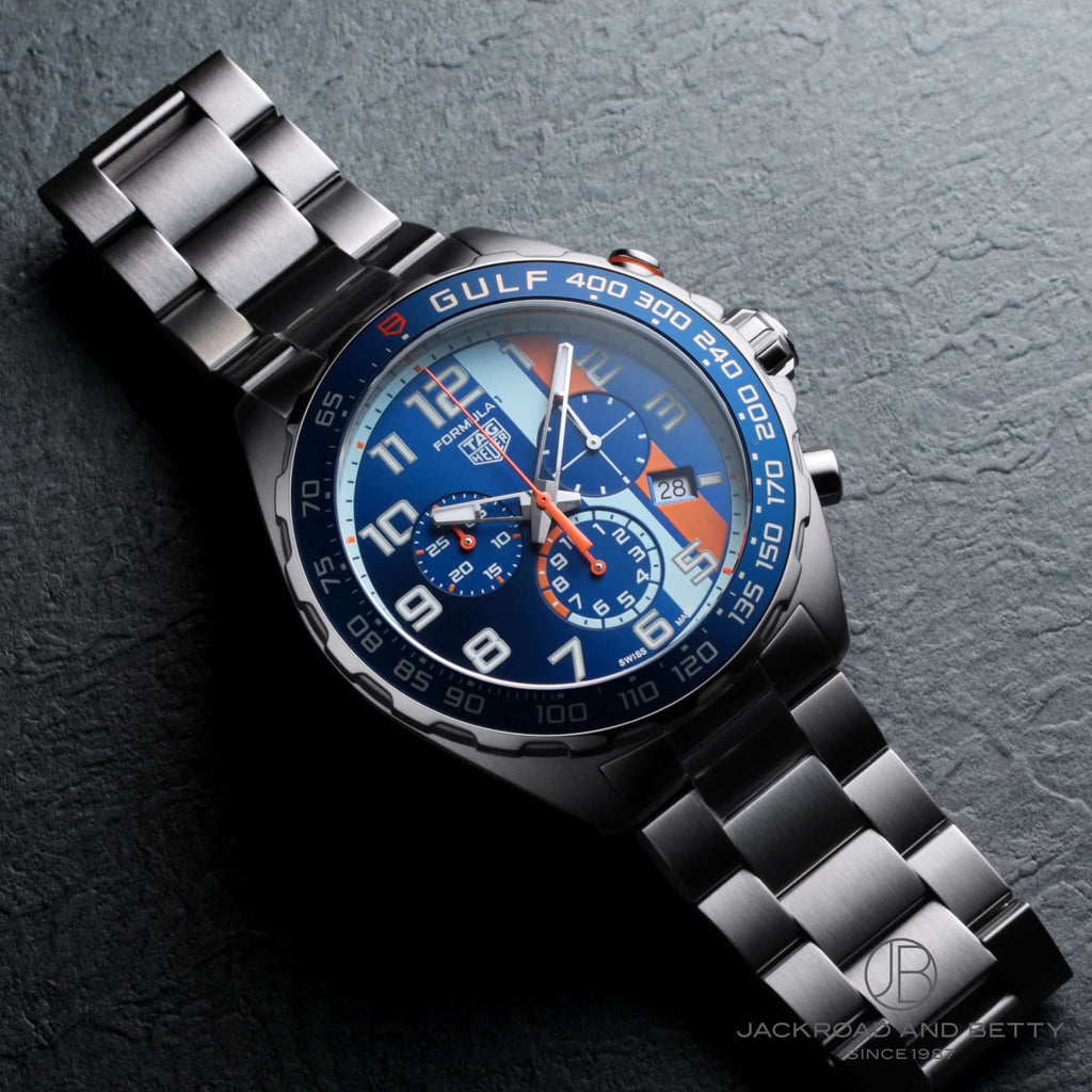 Tag Heuer Formula 1 Gulf Edition Chronograph Blue Dial Silver Steel Strap Watch for Men - CAZ101AT.BA0842