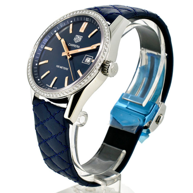Tag Heuer Carrera Quartz Diamonds Blue Dial Blue Leather Strap Watch for Women - WAR1114.FC6391