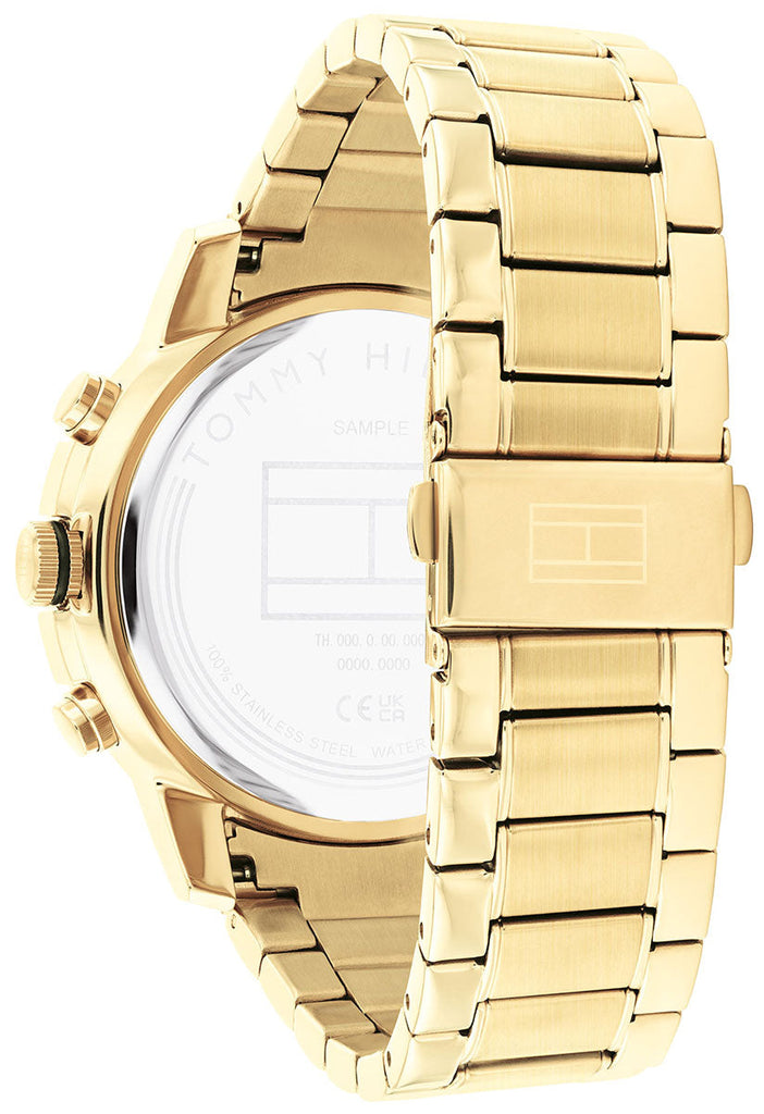 Tommy Hilfiger Troy Chronograph Black Dial Gold Steel Strap Watch For Men - 1792109