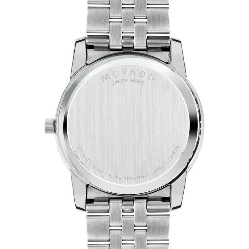 Movado Museum Diamonds Black Dial Silver Steel Strap Watch For Men - 606878