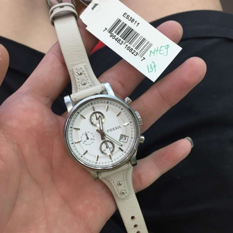 Fossil Boyfriend White Dial Beige Leather Strap Watch for Women - ES3811