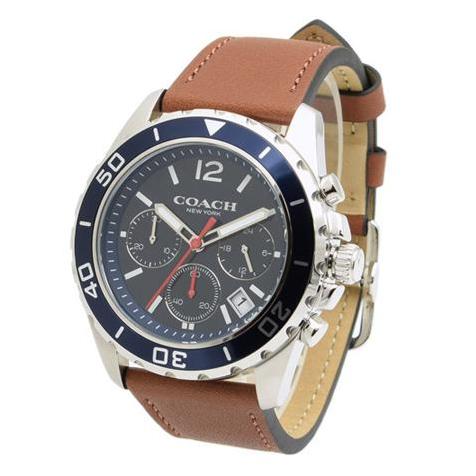 Coach Kent Chronograph Blue Dial Brown Leather Strap Watch for Men - 14602560