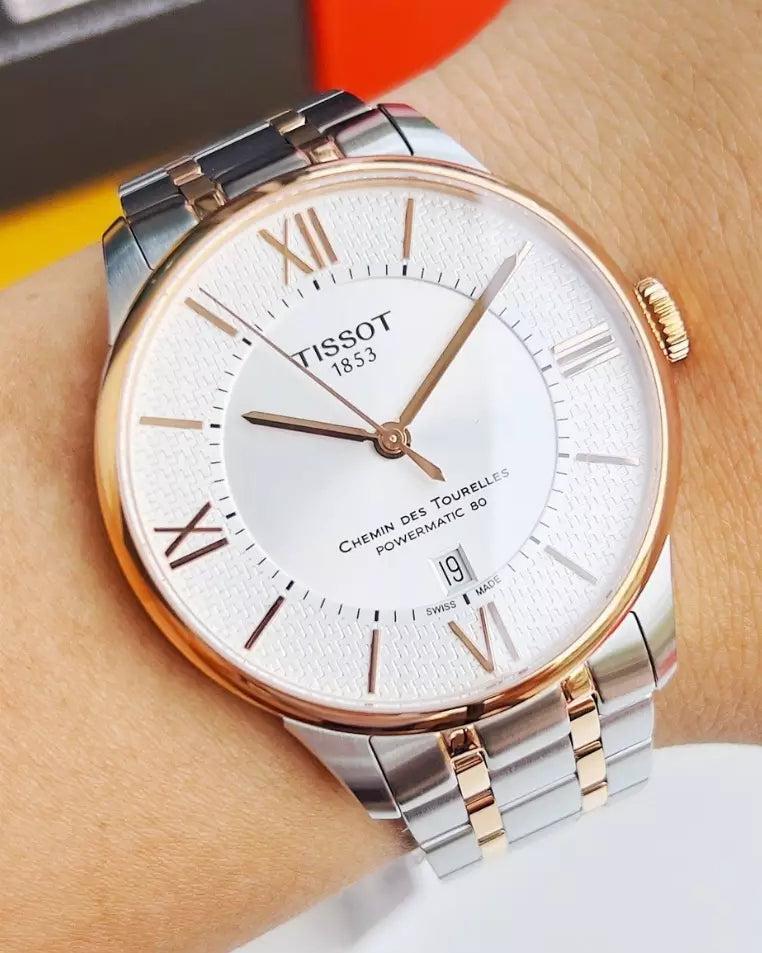 Tissot Chemin des Tourelles Automatic Silver Dial Two Tone Steel Strap Watch for Men - T099.407.22.038.02