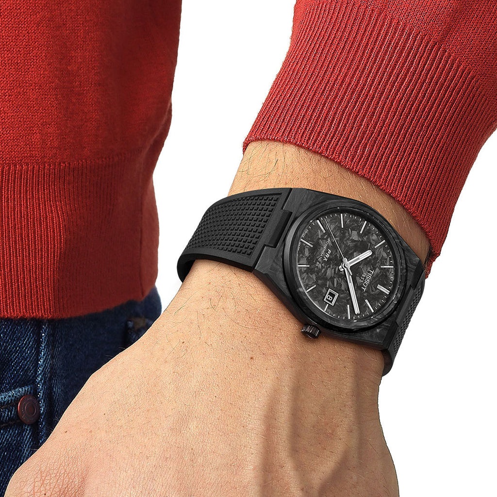 Tissot PRX Powermatic 80 Carbon Black Dial Black Rubber Strap Watch for Men - T137.907.97.201.00