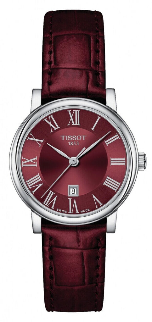 Tissot Carson Premium Lady Maroon Dial Maroon Leather Strap Watch For Women - T122.210.16.373.00