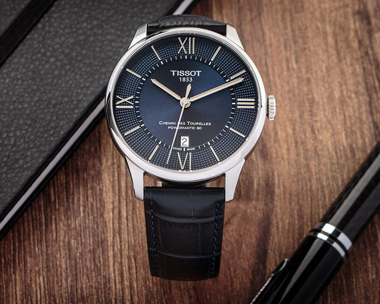 Tissot Chemin Des Tourelles Powermatic 80 Blue Dial Blue Leather Strap Watch for Men - T099.407.16.048.00