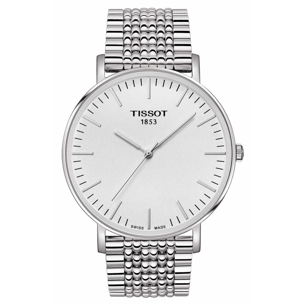 Tissot T Classic Everytime Large White Dial Silver Steel Strap Watch for Men - T109.610.11.031.00
